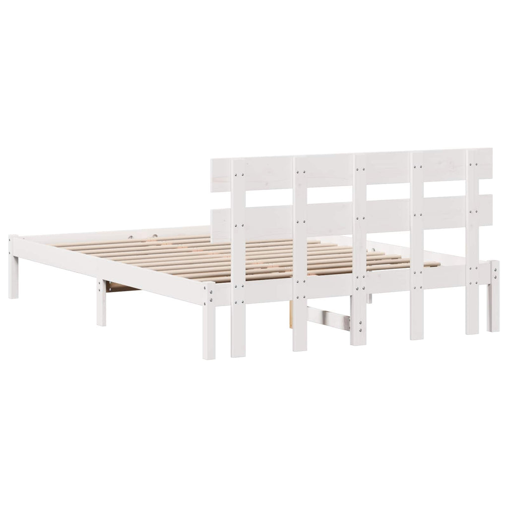 vidaXL Ramka łóżka Z zagłówkiem Biały 150 x 200 cm Lite drewno sosnowe