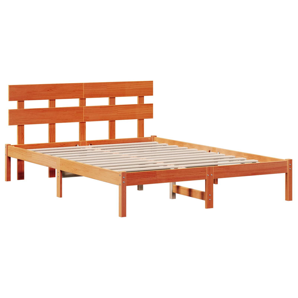 vidaXL Ramka łóżka Brązowy 140 x 200 cm Lite drewno sosnowe