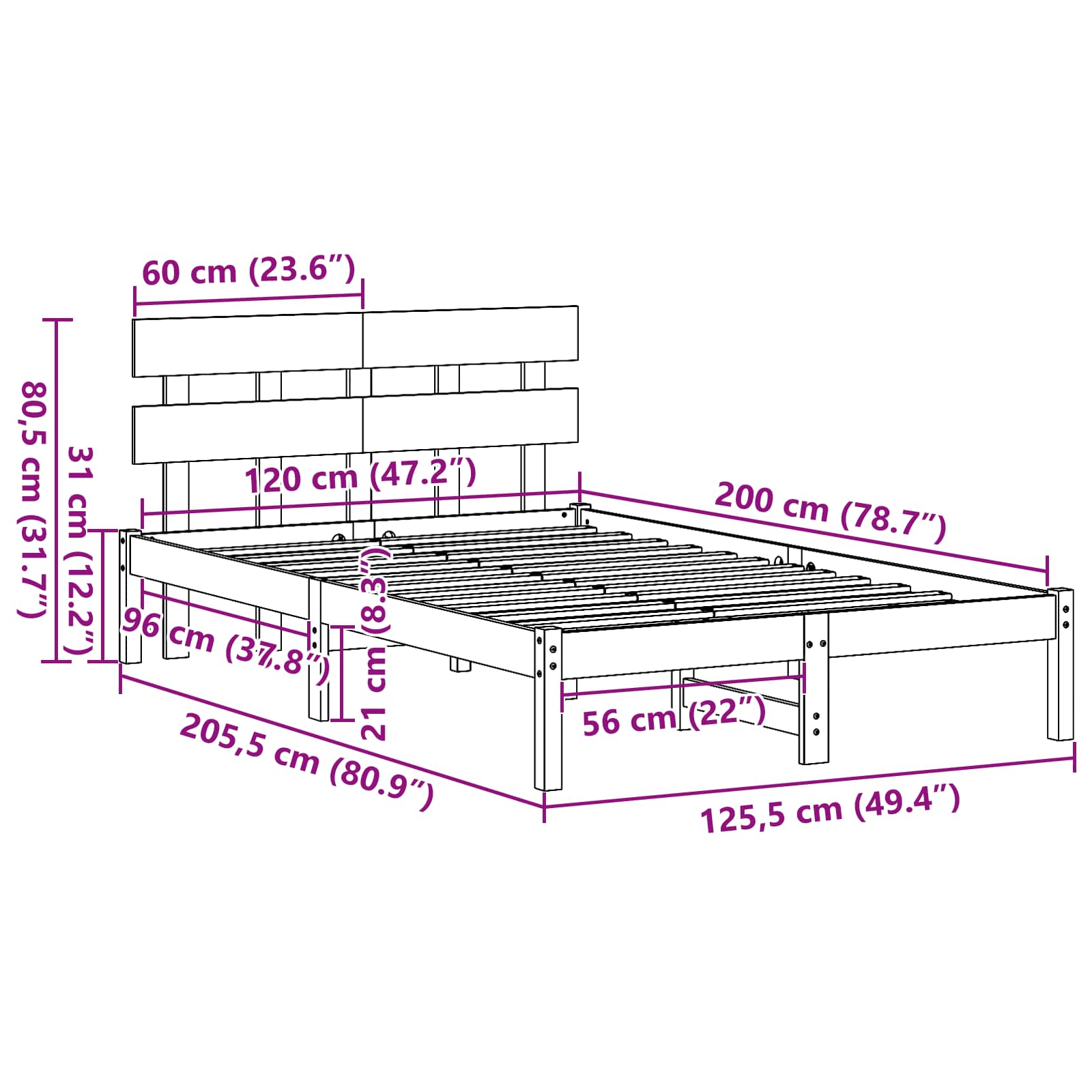 vidaXL Ramka łóżka Brązowy 120 x 200 cm Lite drewno sosnowe
