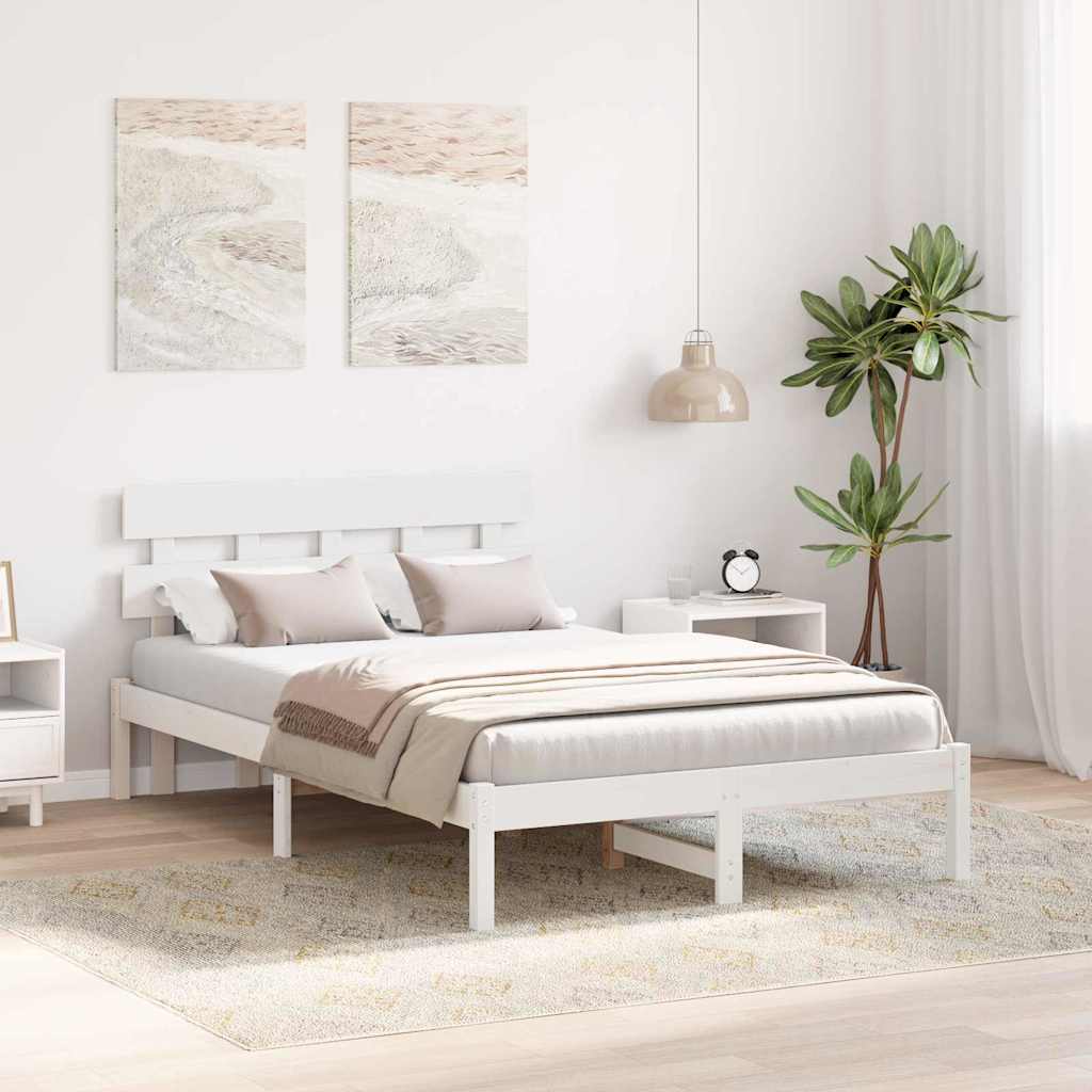 vidaXL Ramka łóżka Z zagłówkiem Biały 120 x 190 cm Lite drewno sosnowe