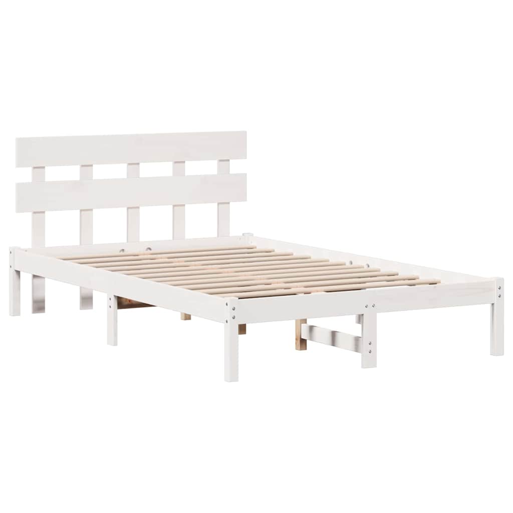 vidaXL Ramka łóżka Z zagłówkiem Biały 120 x 190 cm Lite drewno sosnowe