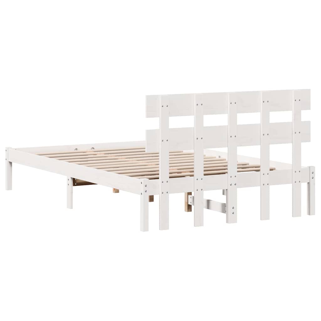 vidaXL Ramka łóżka Z zagłówkiem Biały 120 x 190 cm Lite drewno sosnowe