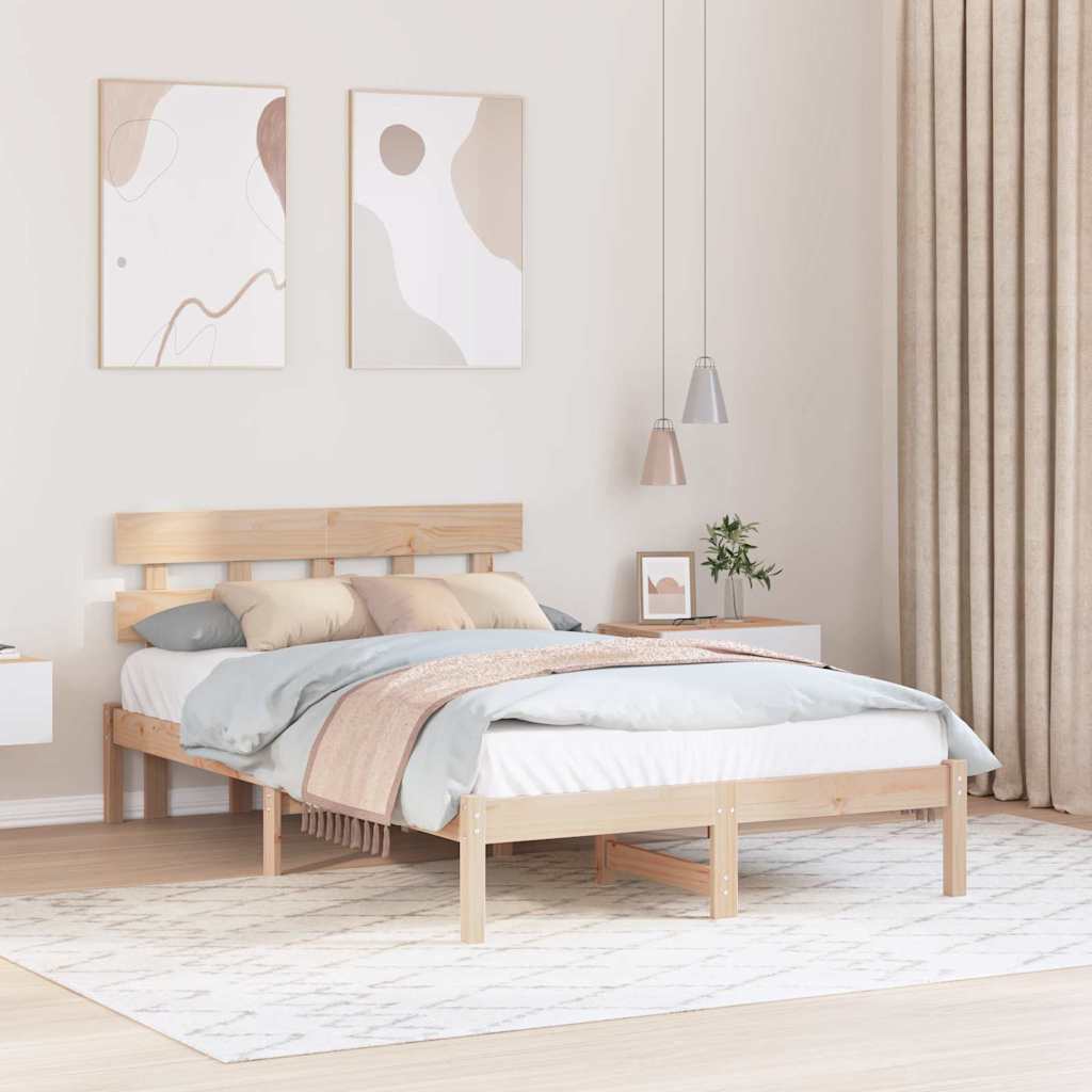 vidaXL Ramka łóżka Brązowy 140 x 190 cm Lite drewno sosnowe