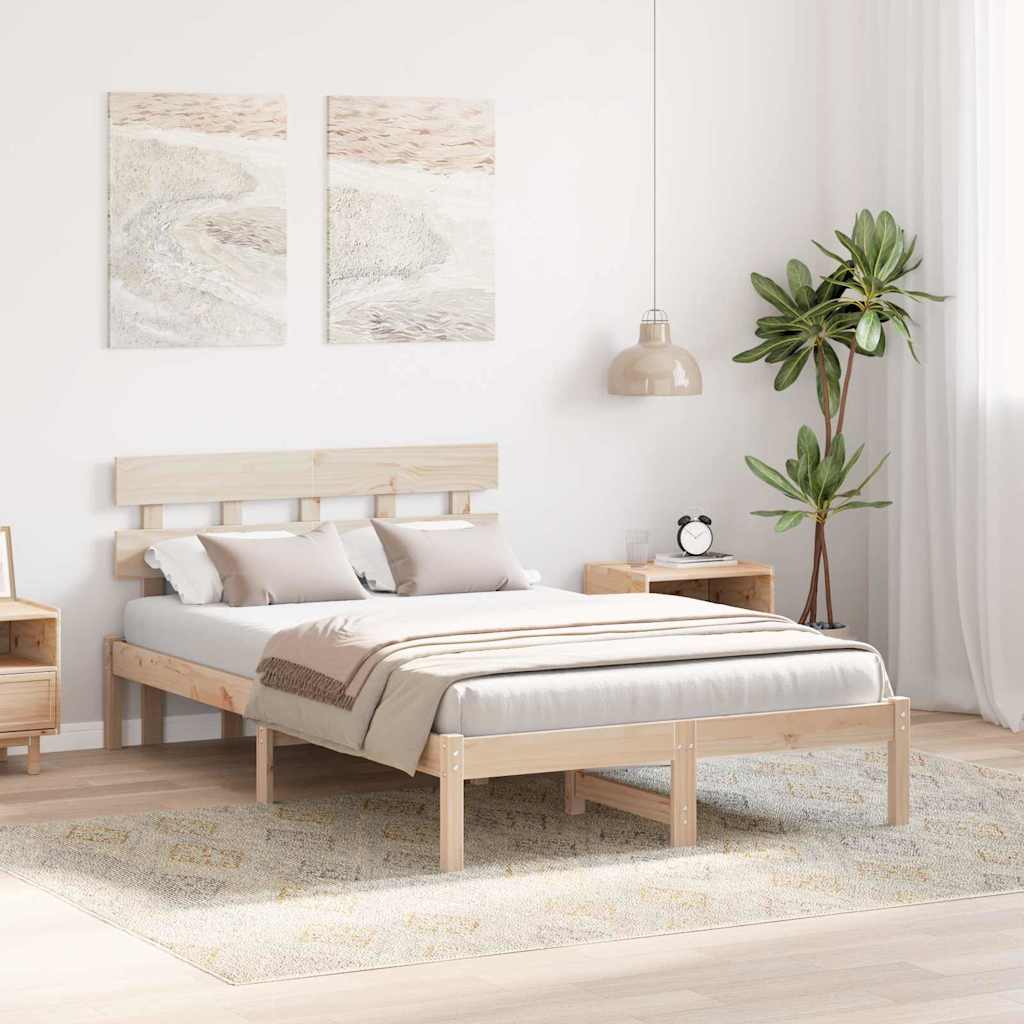 vidaXL Ramka łóżka Brązowy 140 x 190 cm Lite drewno sosnowe