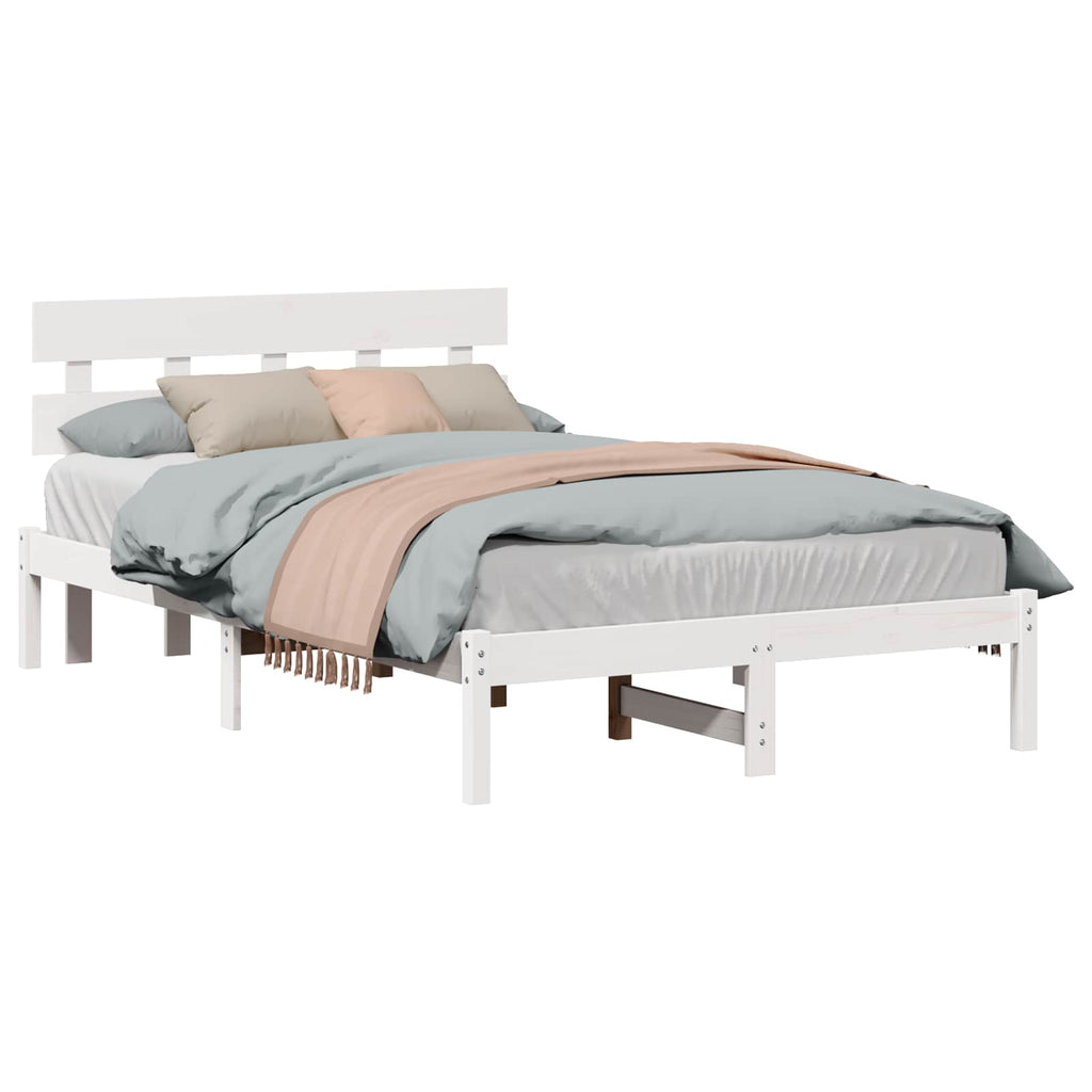 vidaXL Ramka łóżka Z zagłówkiem Biały 140 x 190 cm Lite drewno sosnowe
