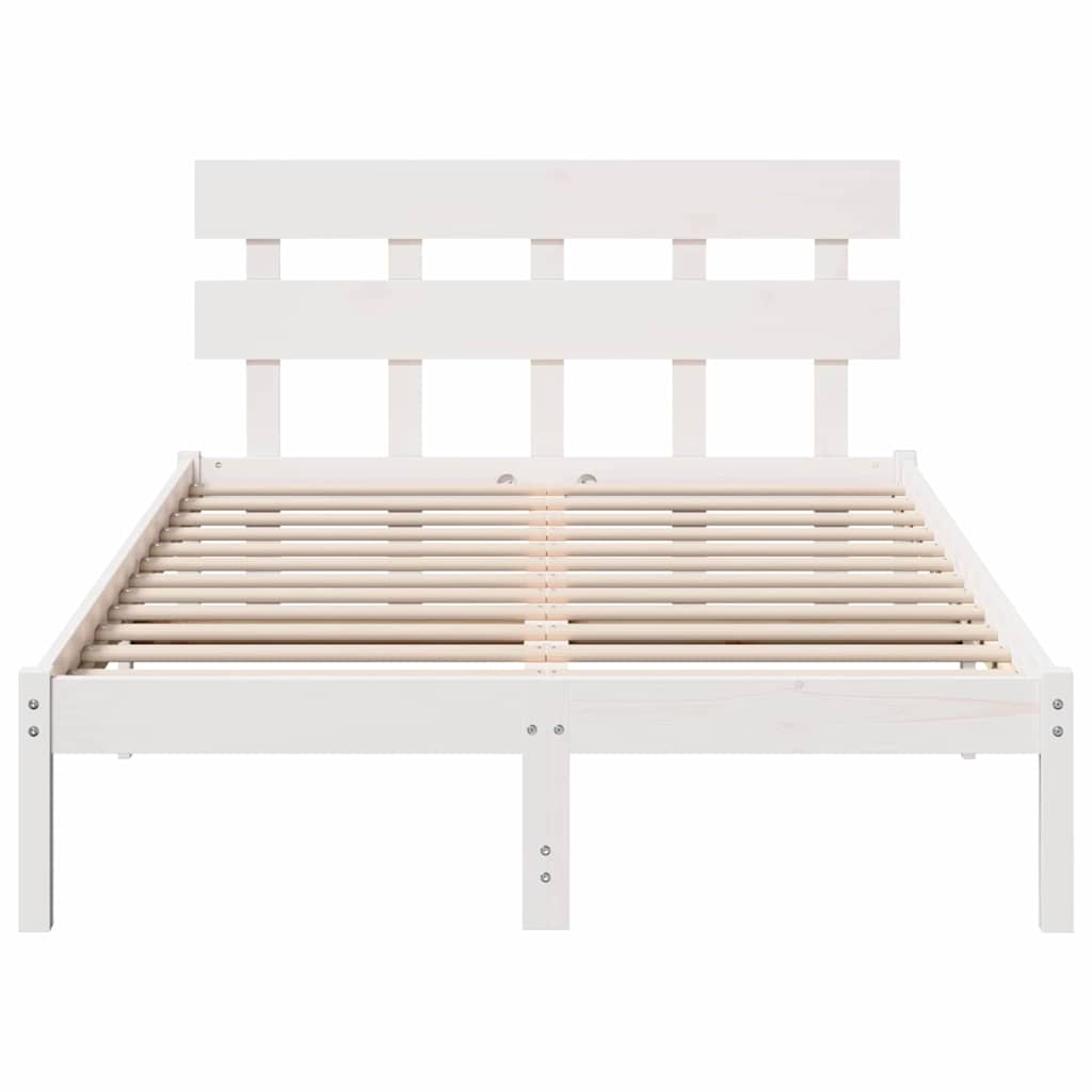 vidaXL Ramka łóżka Z zagłówkiem Biały 140 x 190 cm Lite drewno sosnowe