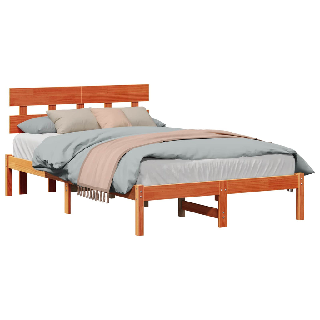 vidaXL Ramka łóżka Brązowy 140 x 190 cm Lite drewno sosnowe