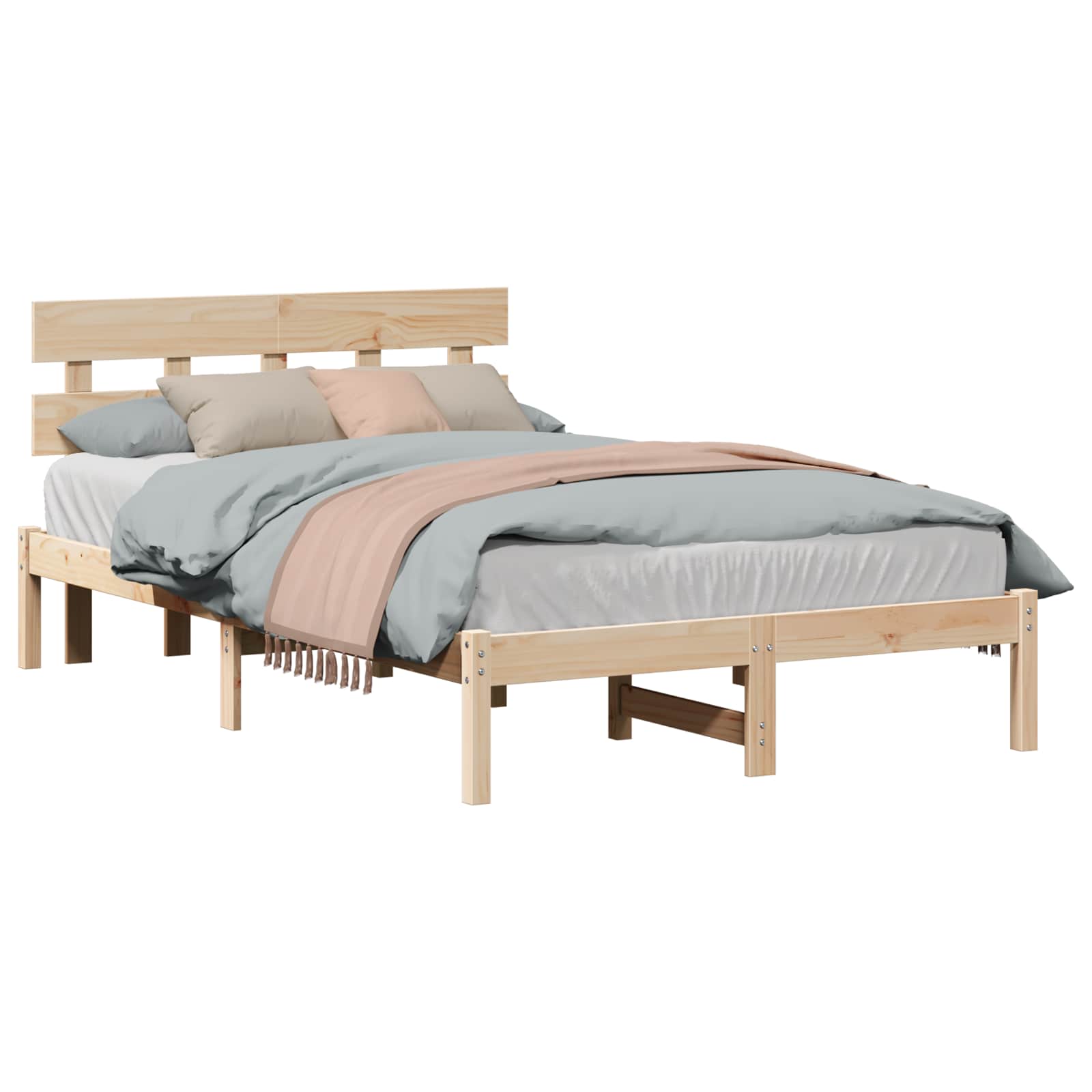 vidaXL Ramka łóżka Brązowy 135 x 190 cm Lite drewno sosnowe