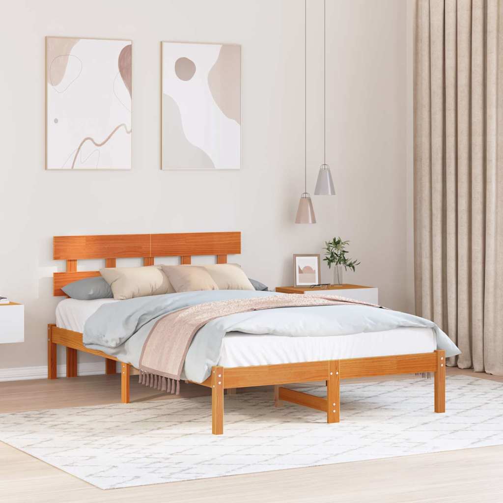 vidaXL Ramka łóżka Brązowy 135 x 190 cm Lite drewno sosnowe