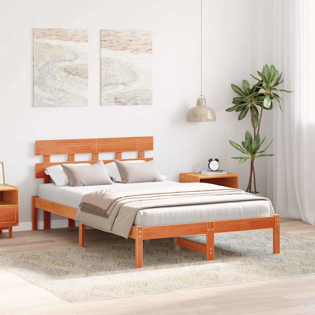 vidaXL Ramka łóżka Brązowy 135 x 190 cm Lite drewno sosnowe