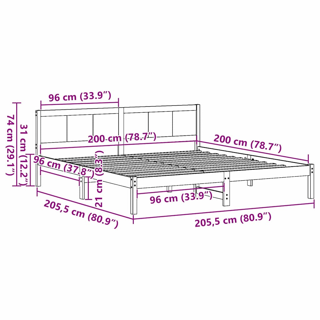 vidaXL Ramka łóżka Brązowy 200 x 200 cm Lite drewno sosnowe