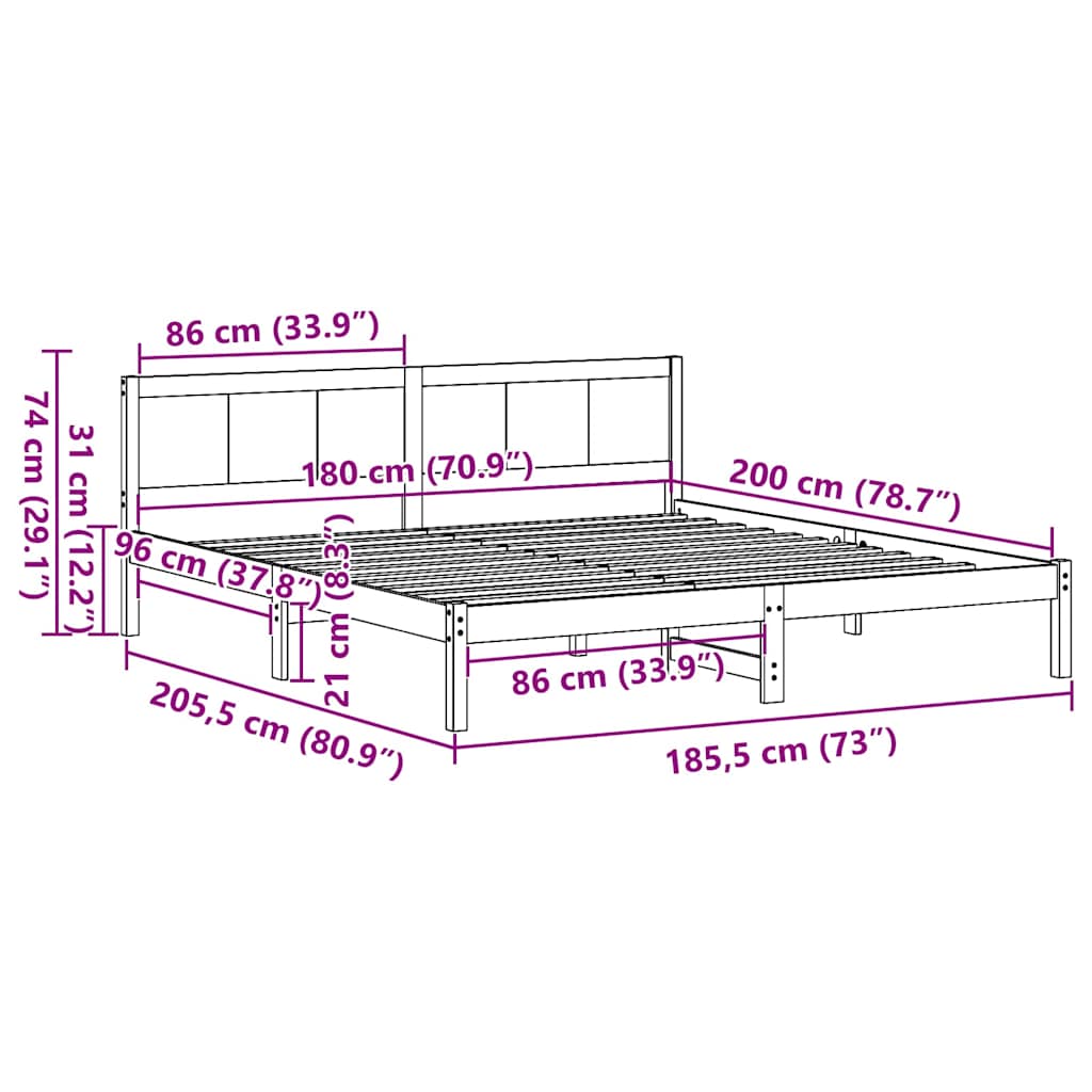 vidaXL Ramka łóżka Brązowy 180 x 200 cm Lite drewno sosnowe