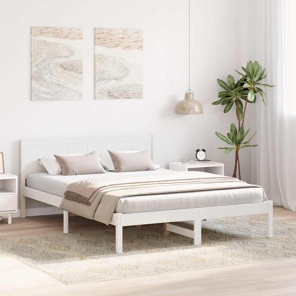 vidaXL Ramka łóżka Biały 150 x 200 cm Lite drewno sosnowe