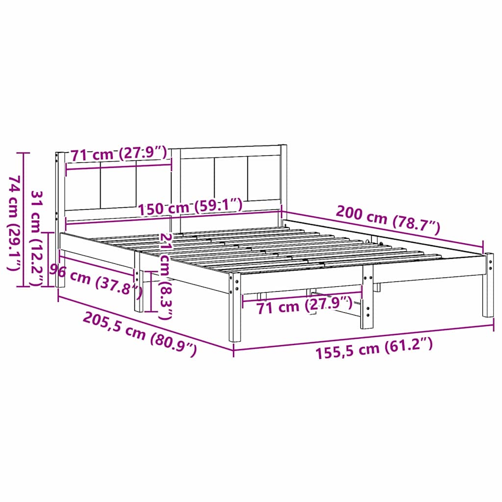 vidaXL Ramka łóżka Biały 150 x 200 cm Lite drewno sosnowe