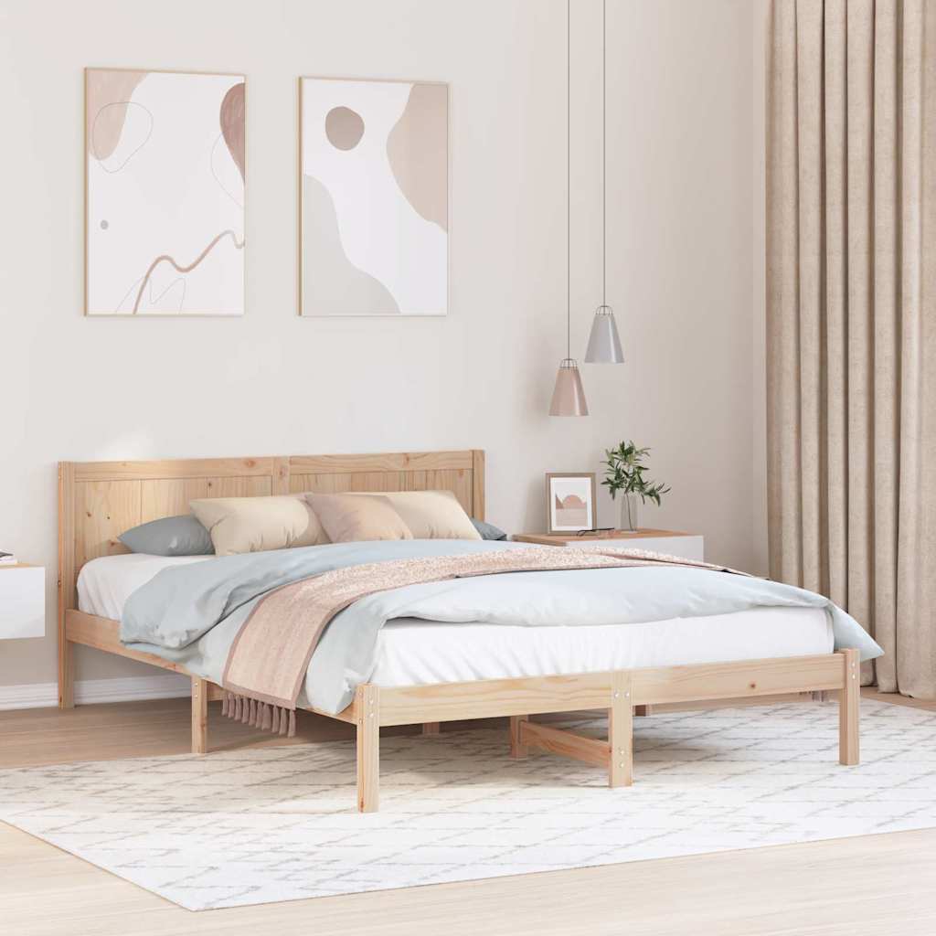 vidaXL Ramka łóżka Brązowy 140 x 200 cm Lite drewno sosnowe