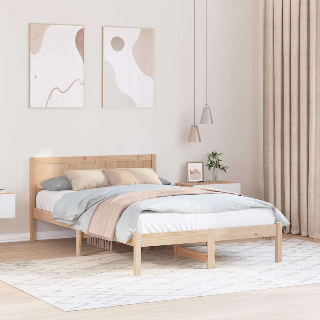 vidaXL Ramka łóżka Brązowy 140 x 190 cm Lite drewno sosnowe