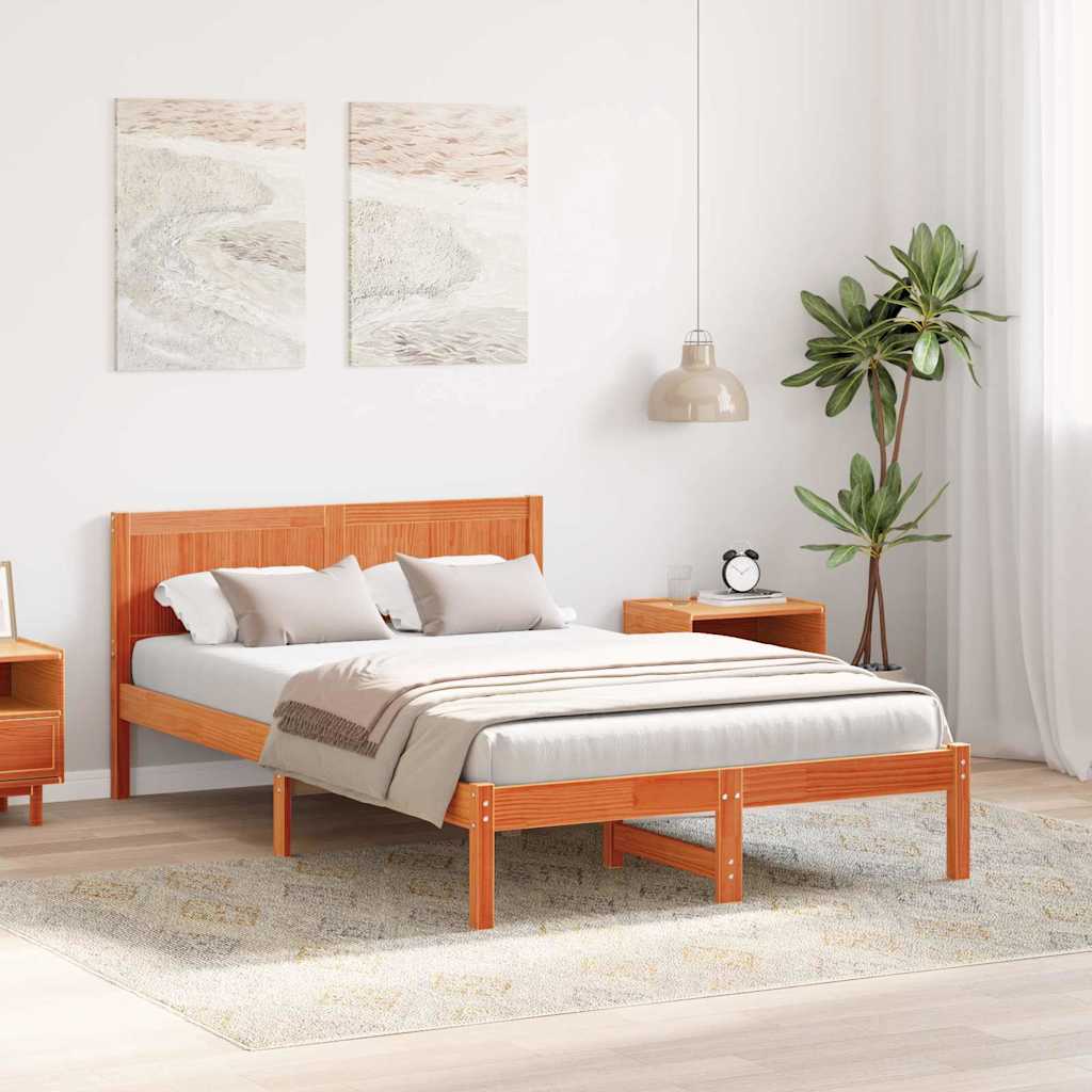 vidaXL Ramka łóżka Brązowy 140 x 190 cm Lite drewno sosnowe