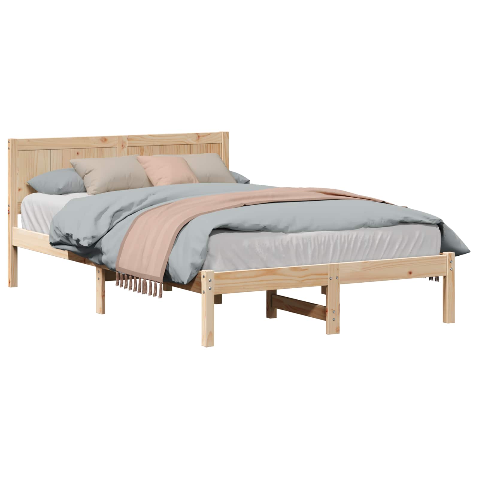 vidaXL Ramka łóżka Brązowy 135 x 190 cm Lite drewno sosnowe