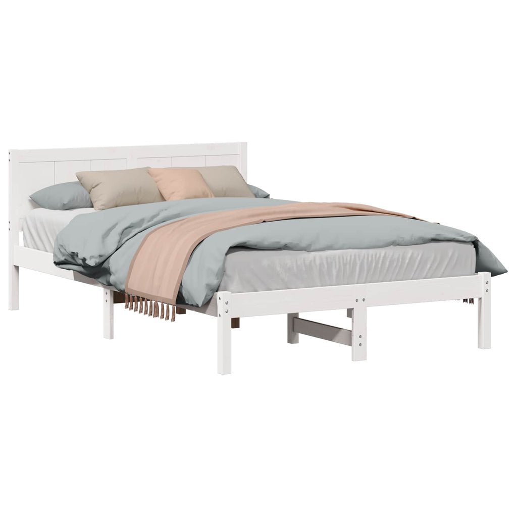 vidaXL Ramka łóżka Biały 135 x 190 cm Lite drewno sosnowe