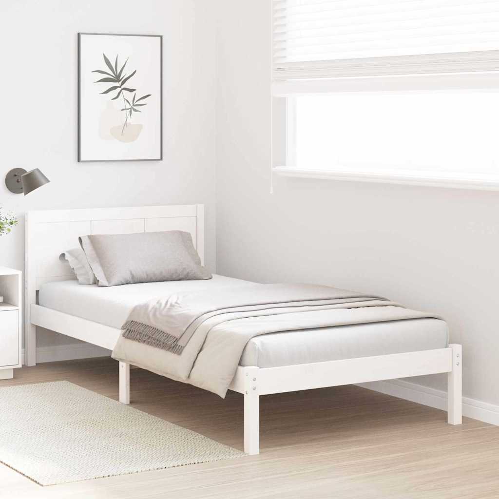 vidaXL Ramka łóżka Biały 90 x 190 cm Lite drewno sosnowe