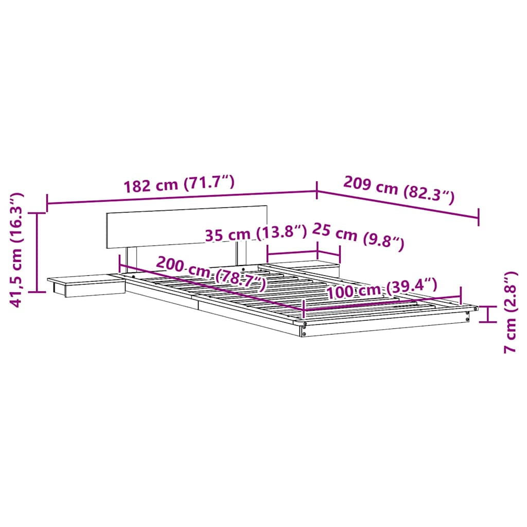 vidaXL Ramka łóżka Brązowy 100 x 200 cm drewno