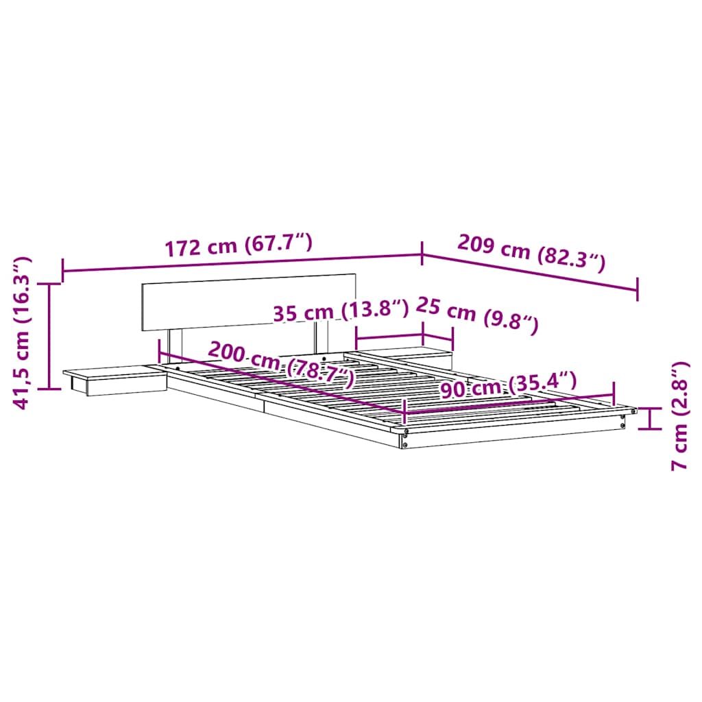 vidaXL Ramka łóżka Brązowy 90 x 200 cm drewno