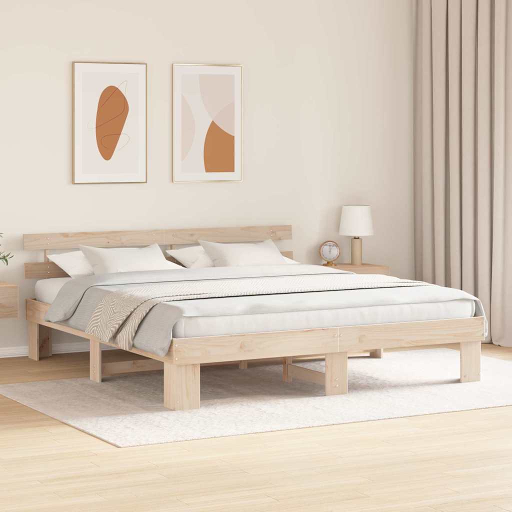 vidaXL Ramka łóżka Naturalny 200 x 200 cm Lite drewno sosnowe