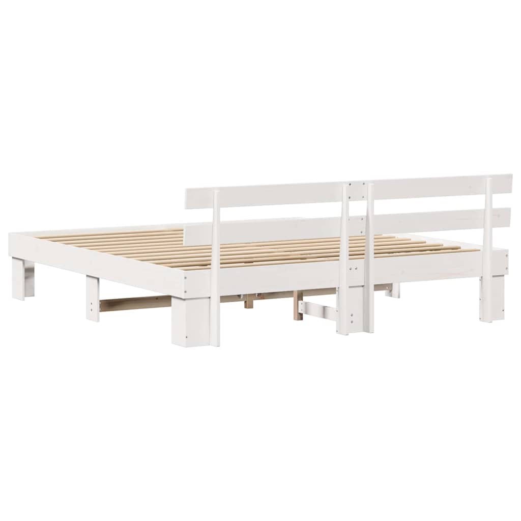 vidaXL Ramka łóżka Z zagłówkiem Biały 200 x 200 cm Lite drewno sosnowe