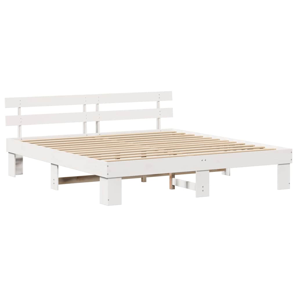 vidaXL Ramka łóżka Z zagłówkiem Biały 180 x 200 cm Lite drewno sosnowe