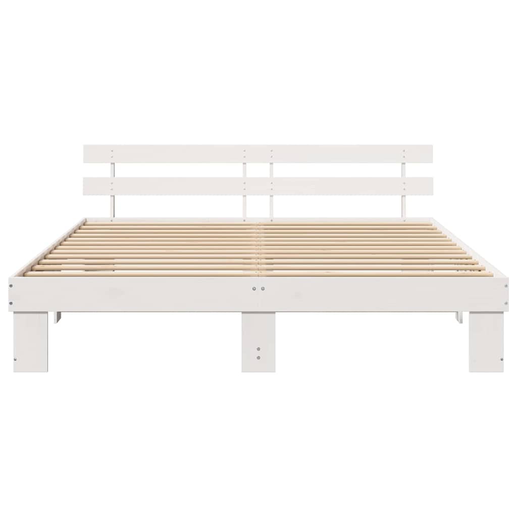 vidaXL Ramka łóżka Z zagłówkiem Biały 180 x 200 cm Lite drewno sosnowe