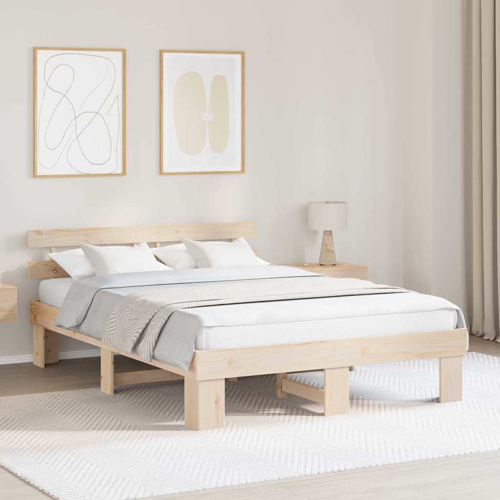 vidaXL Ramka łóżka Naturalny 160 x 200 cm Lite drewno sosnowe