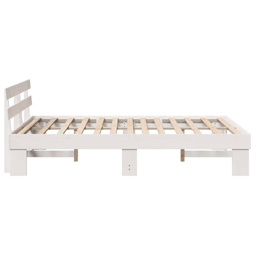 vidaXL Ramka łóżka Z zagłówkiem Biały 160 x 200 cm Lite drewno sosnowe