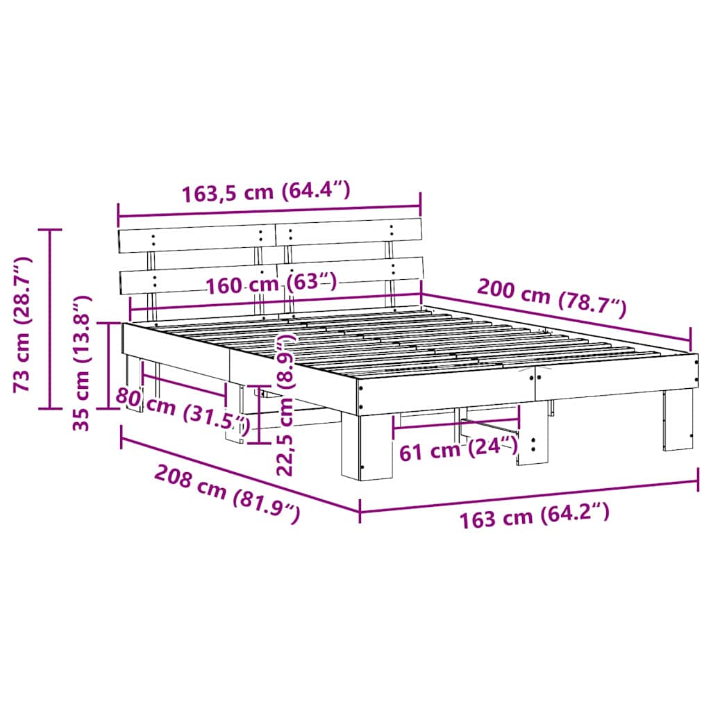 vidaXL Ramka łóżka Woskowy Brąz 160 x 200 cm Lite drewno sosnowe