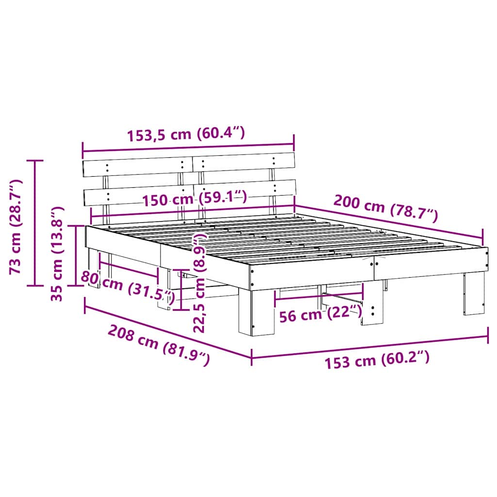 vidaXL Ramka łóżka Naturalny 150 x 200 cm Lite drewno sosnowe