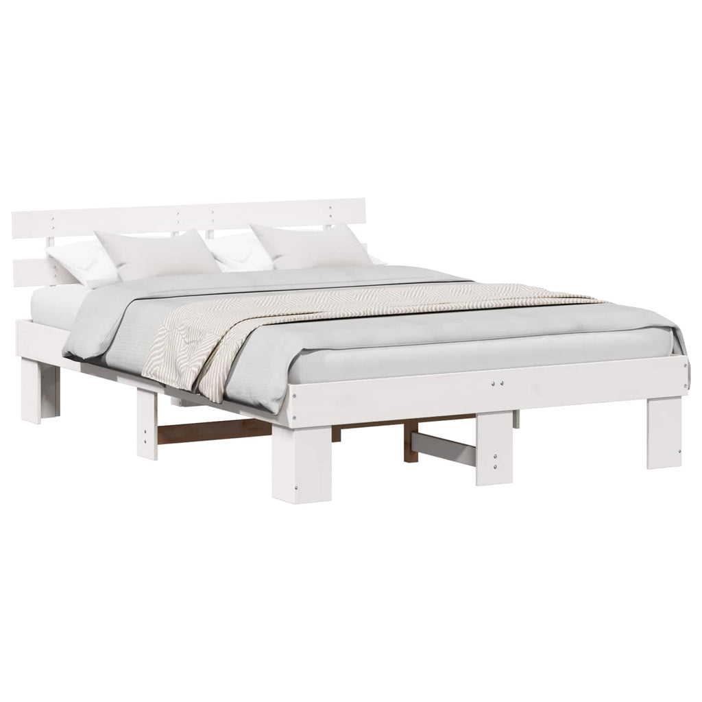 vidaXL Ramka łóżka Z zagłówkiem Biały 150 x 200 cm Lite drewno sosnowe
