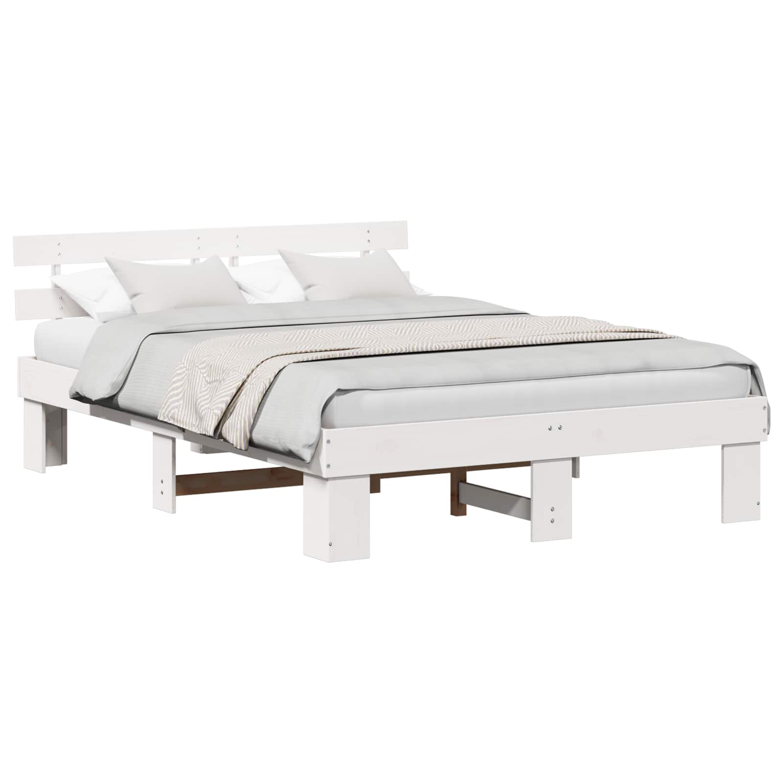 vidaXL Ramka łóżka Z zagłówkiem Biały 150 x 200 cm Lite drewno sosnowe