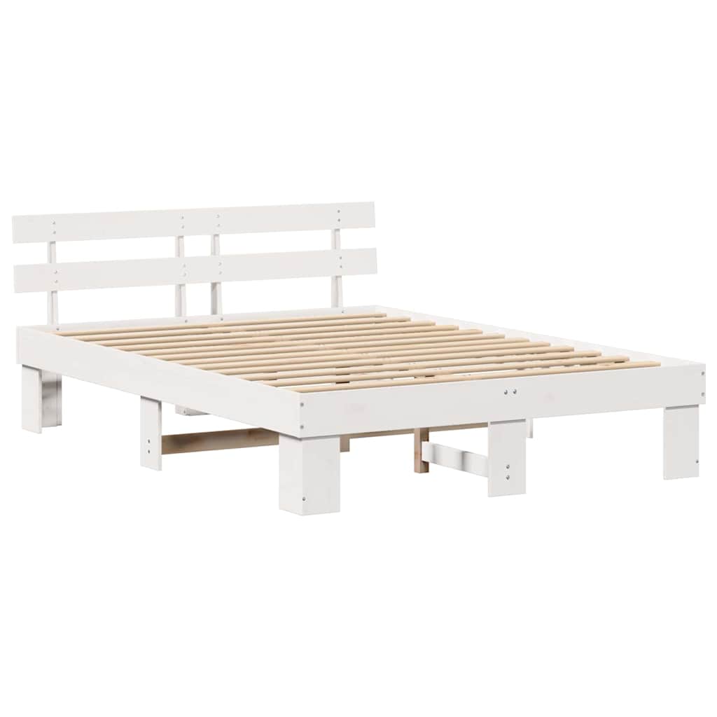 vidaXL Ramka łóżka Z zagłówkiem Biały 150 x 200 cm Lite drewno sosnowe