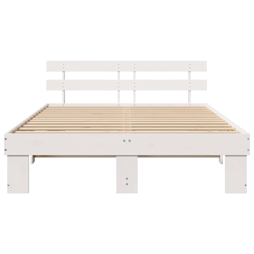 vidaXL Ramka łóżka Z zagłówkiem Biały 150 x 200 cm Lite drewno sosnowe