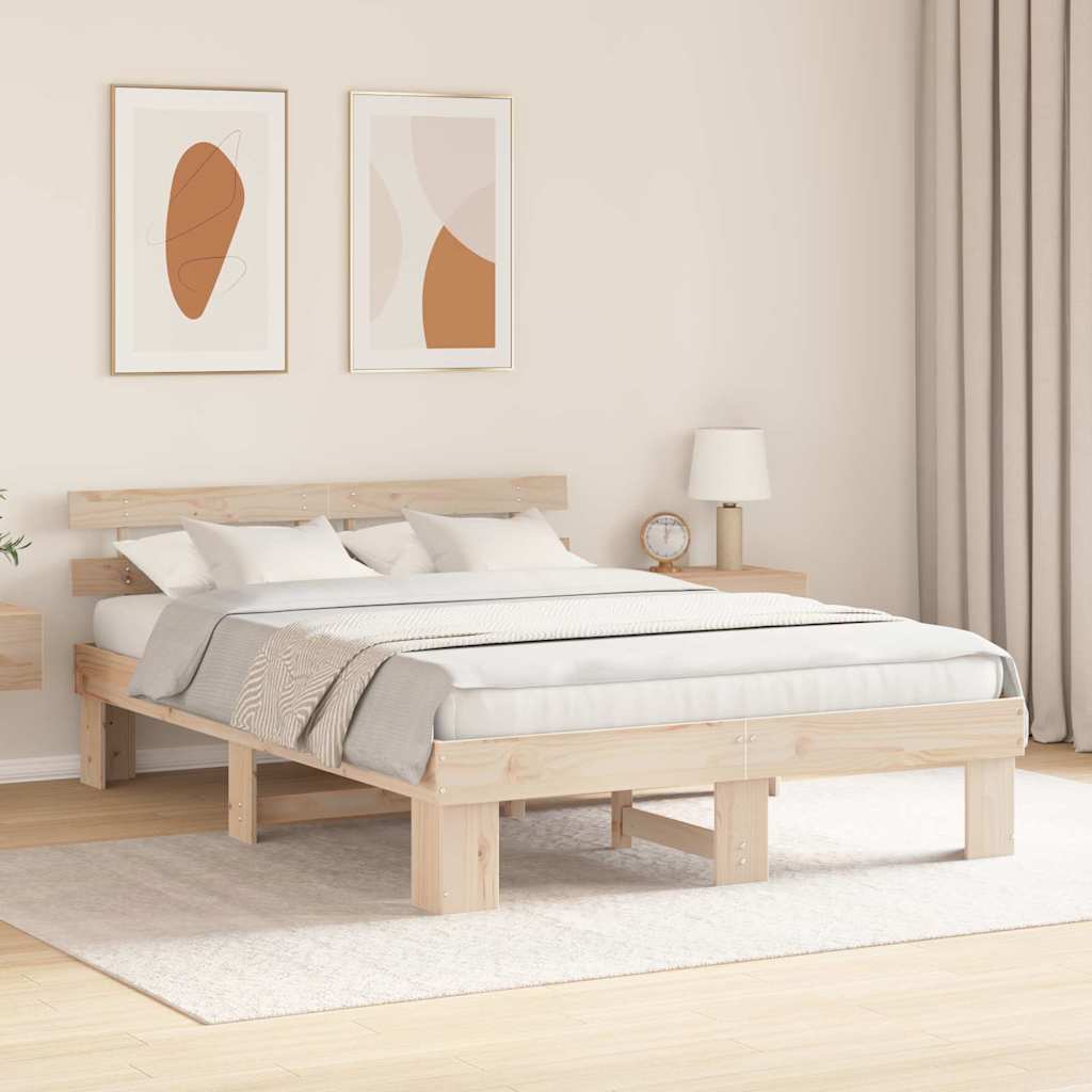 vidaXL Ramka łóżka Naturalny 140 x 200 cm Lite drewno sosnowe