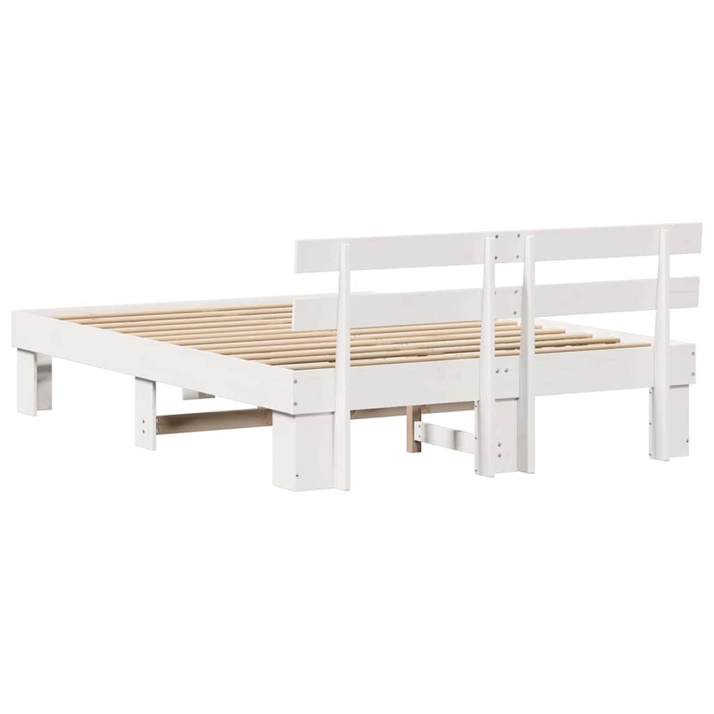 vidaXL Ramka łóżka Z zagłówkiem Biały 140 x 200 cm Lite drewno sosnowe