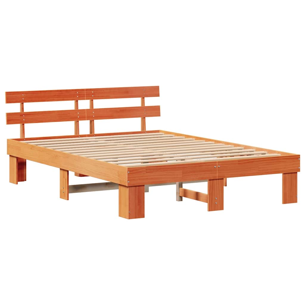 vidaXL Ramka łóżka Woskowy Brąz 140 x 200 cm Lite drewno sosnowe