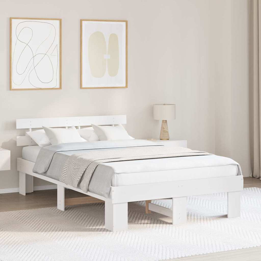 vidaXL Ramka łóżka Z zagłówkiem Biały 120 x 200 cm Lite drewno sosnowe