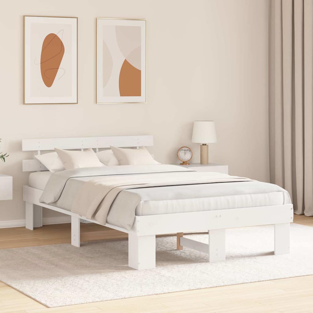 vidaXL Ramka łóżka Z zagłówkiem Biały 120 x 200 cm Lite drewno sosnowe