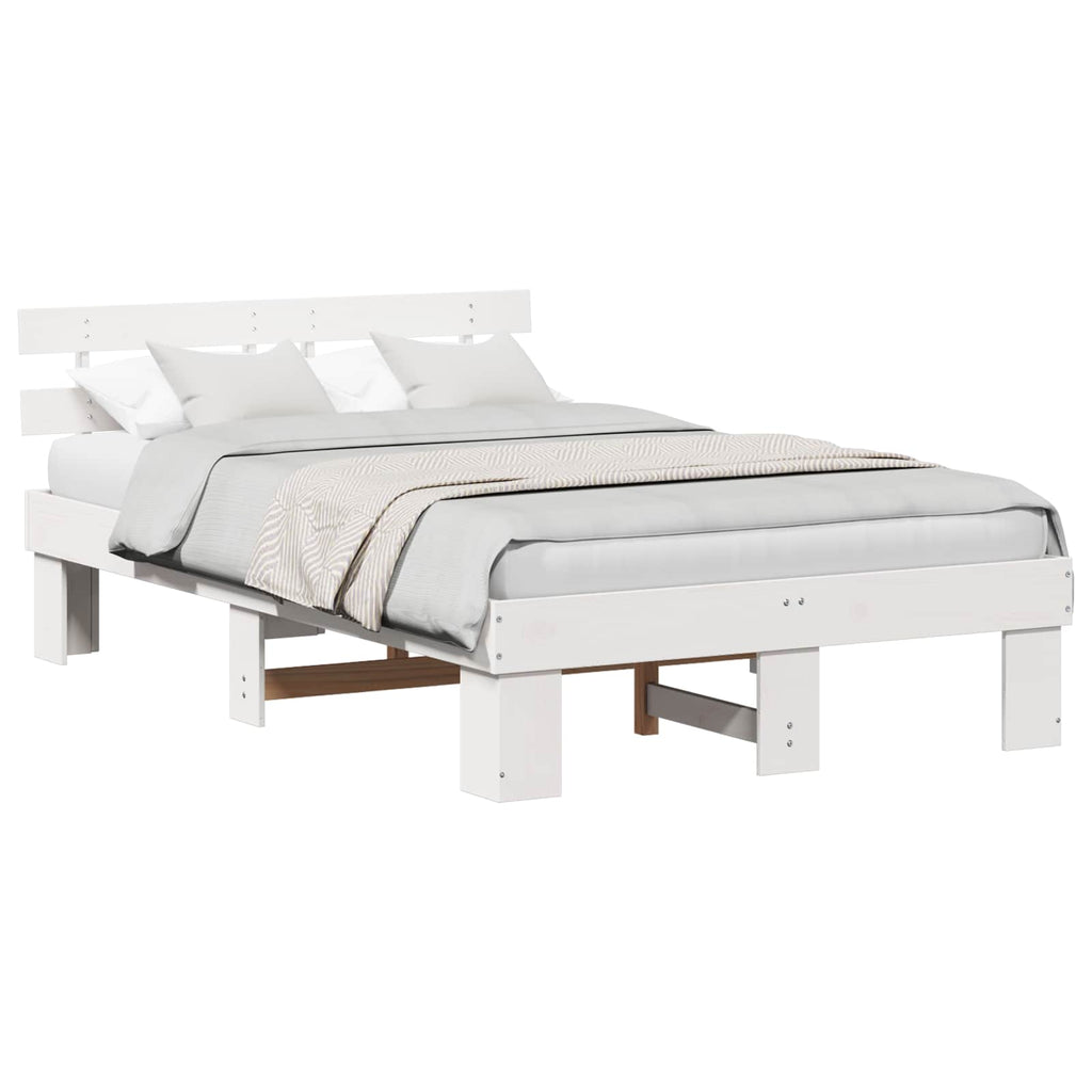 vidaXL Ramka łóżka Z zagłówkiem Biały 140 x 190 cm Lite drewno sosnowe