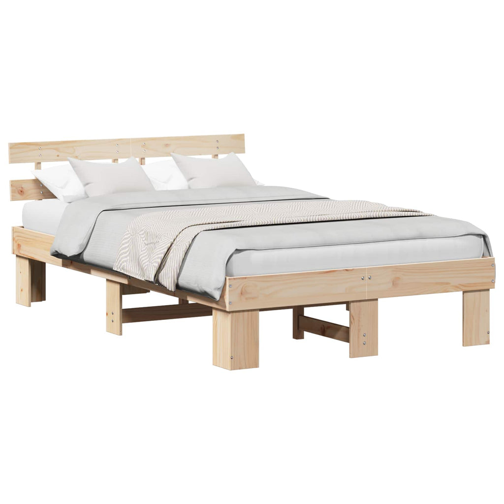 vidaXL Ramka łóżka Naturalny 135 x 190 cm Lite drewno sosnowe