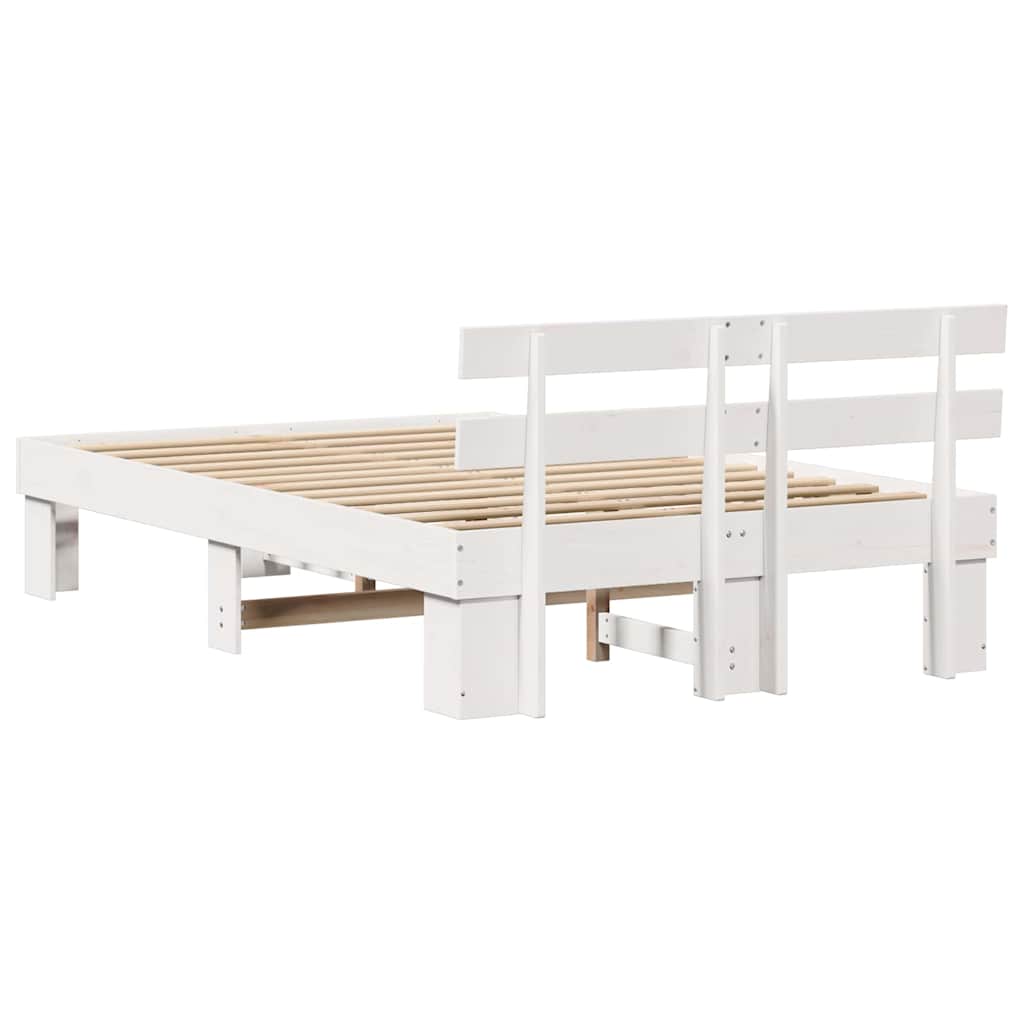 vidaXL Ramka łóżka Z zagłówkiem Biały 135 x 190 cm Lite drewno sosnowe