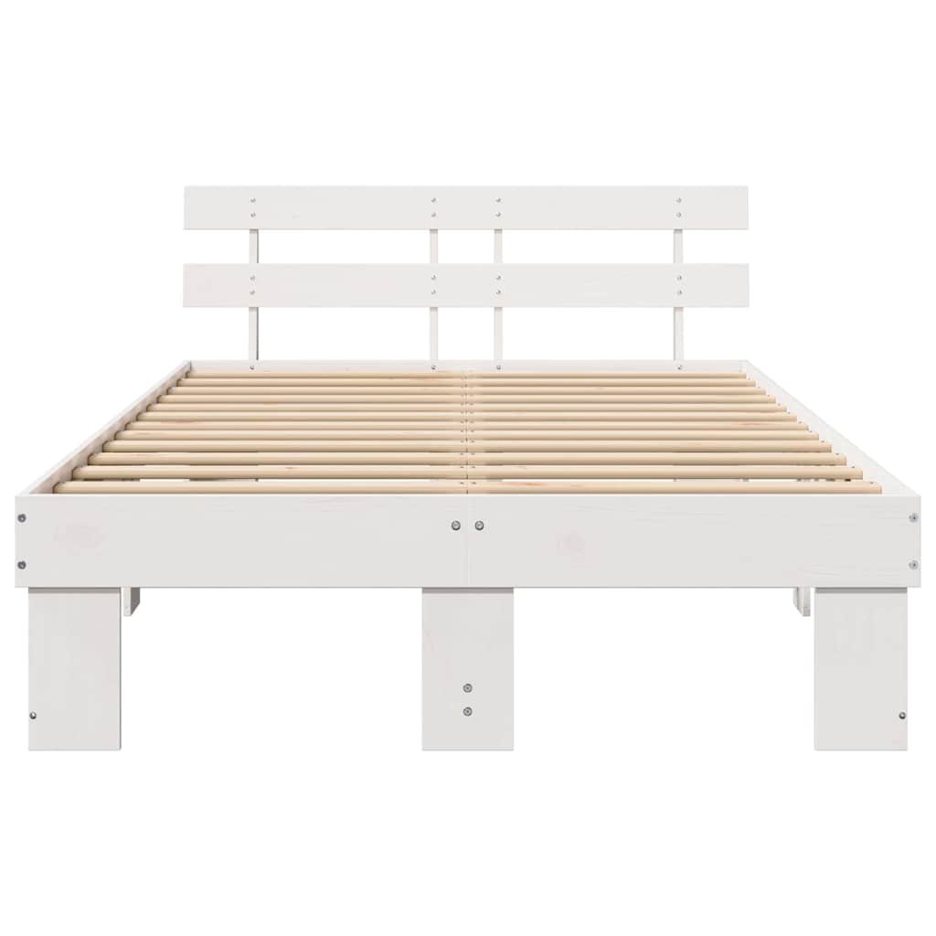 vidaXL Ramka łóżka Z zagłówkiem Biały 135 x 190 cm Lite drewno sosnowe