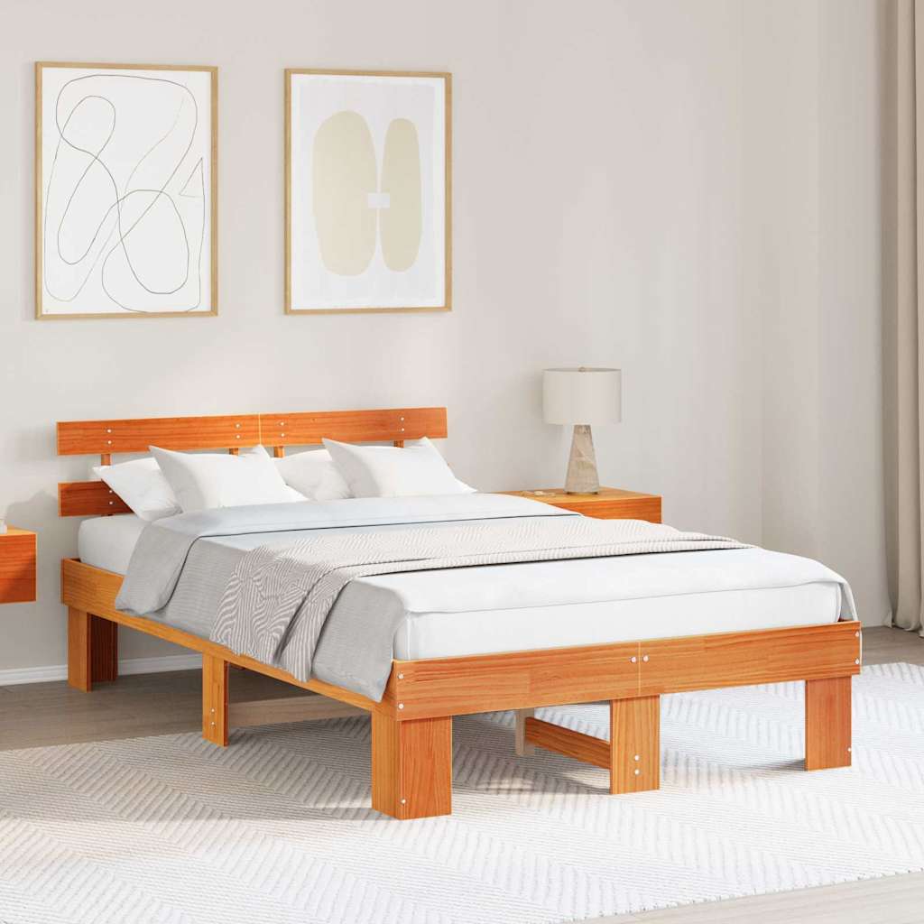 vidaXL Ramka łóżka Woskowy Brąz 135 x 190 cm Lite drewno sosnowe