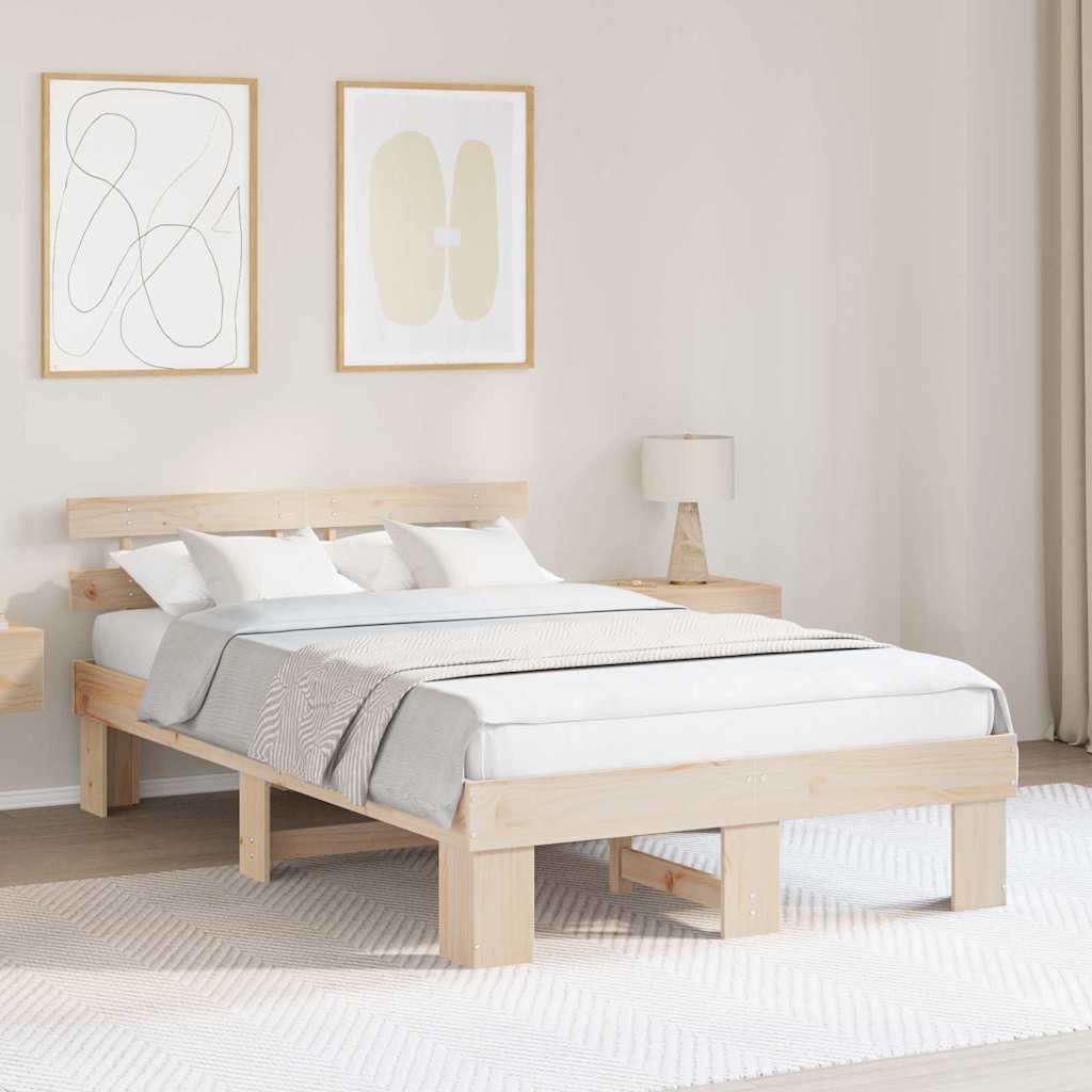 vidaXL Ramka łóżka Naturalny 120 x 190 cm Lite drewno sosnowe
