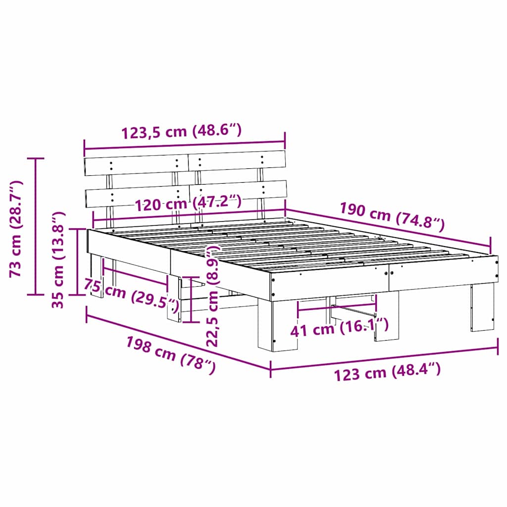 vidaXL Ramka łóżka Z zagłówkiem Biały 120 x 190 cm Lite drewno sosnowe